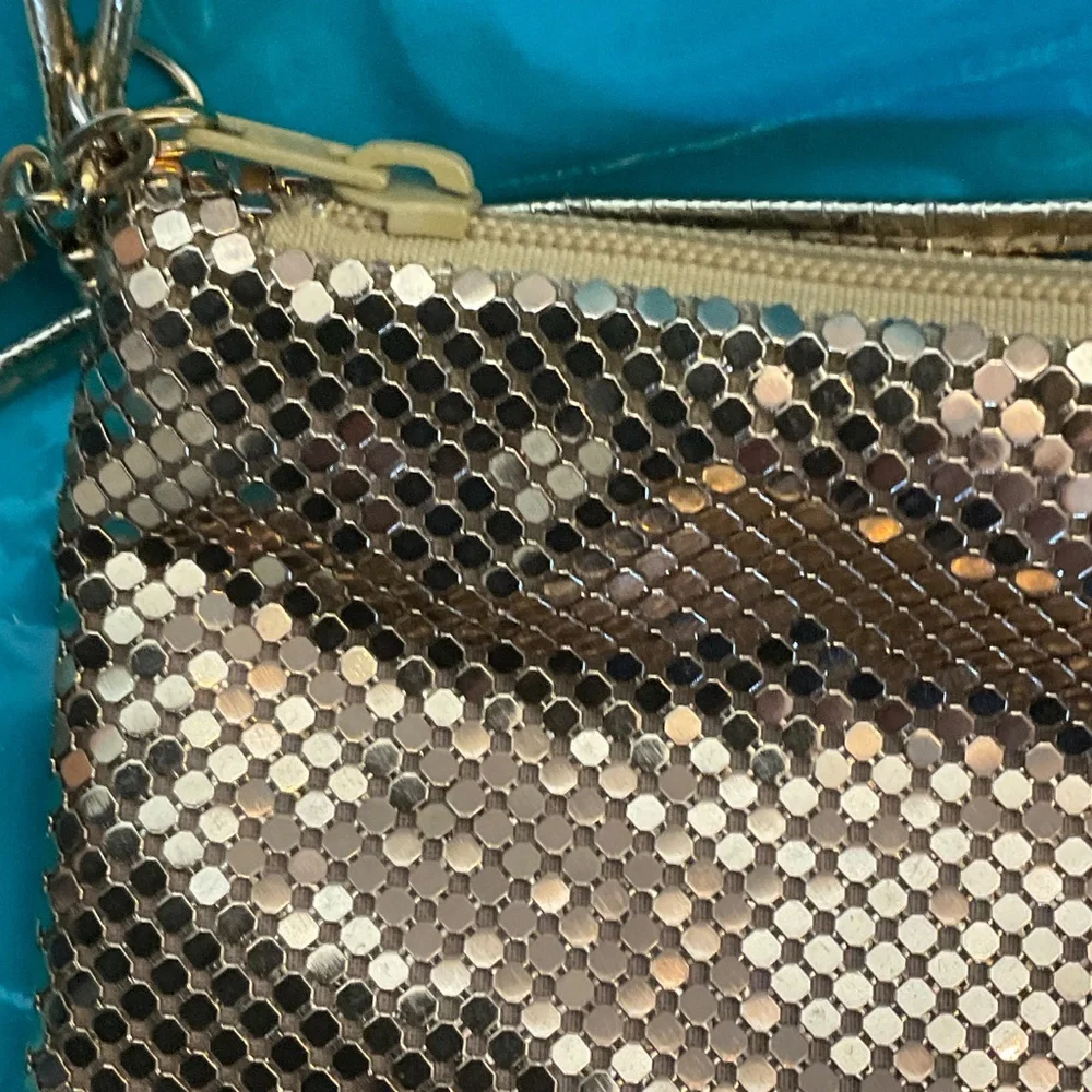 Vintage Whiting & Davis Gold Mesh Bag purse crossbody  leather strap prom bridal